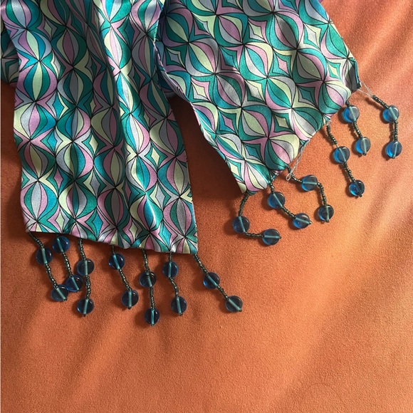 Geometric print beaded art scarf - Picture 2 of 5